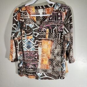 Chico's abstract print 3/4 sleeve V-neck  sz 1 S/M